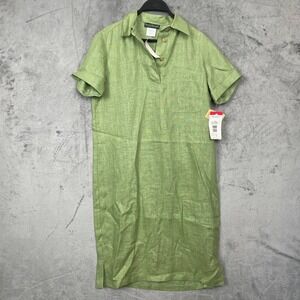 Vintage Harve Benard 90s Coastal Linen‎ Shirt Dress Green Short Sleeve Small